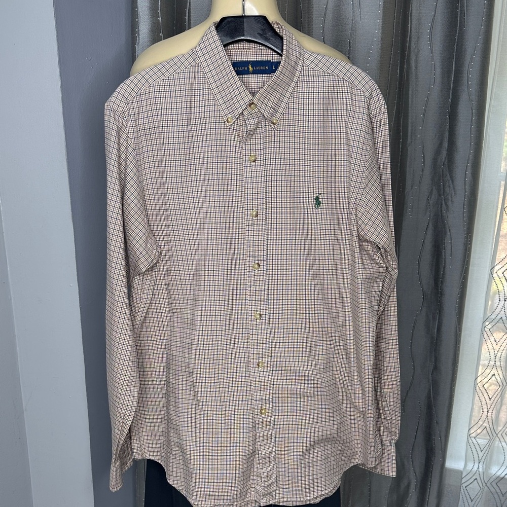 Polo by Ralph Lauren Men's Sz L  Plaid Shirt - Beige and Blue,No stains or gaps